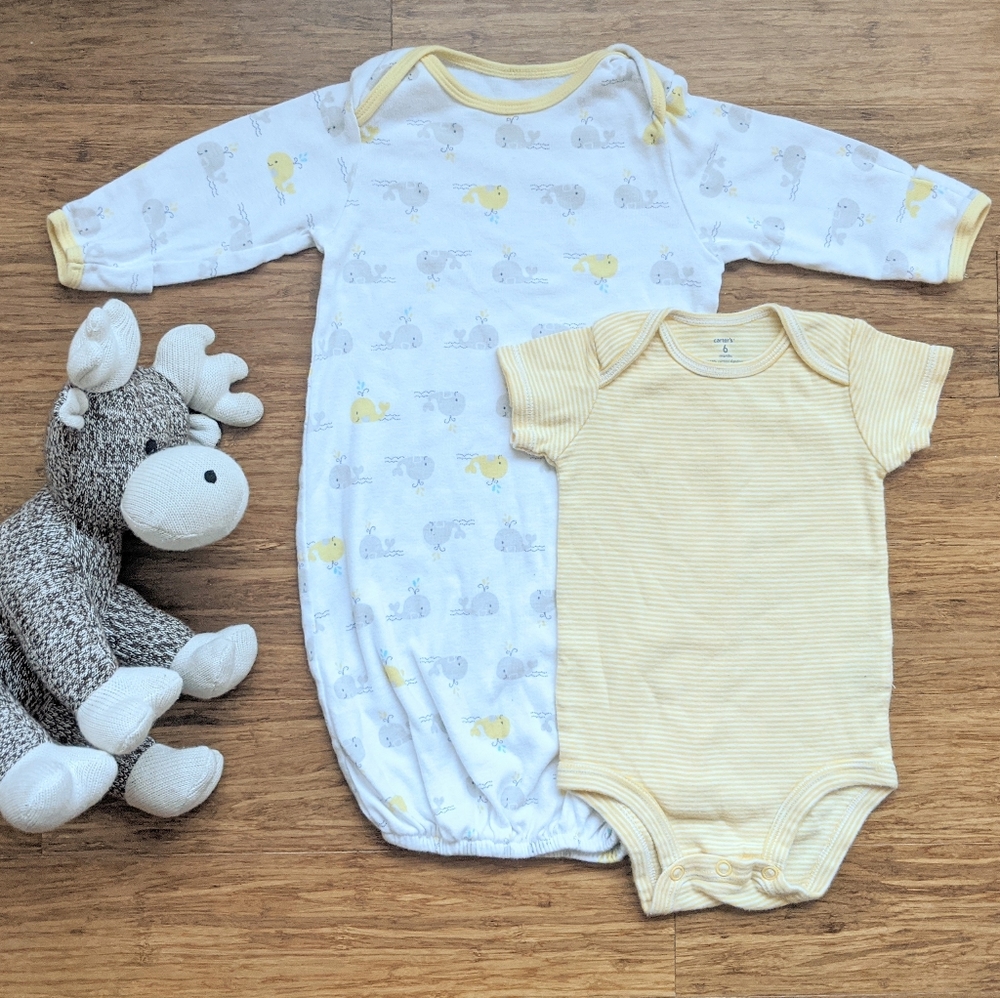 Carter's yellow onsie and sleeping gown